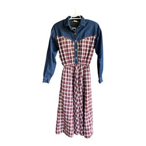 Vintage Carol Anderson California Dress Denim Flannel Maxi Size 11-12